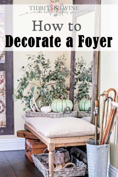 How to Decorate a Foyer. Fall foyer with French bench and mirror
