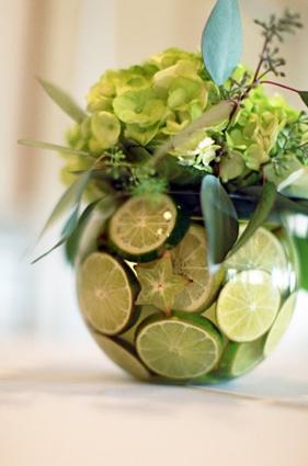 Vase filled with lime slices