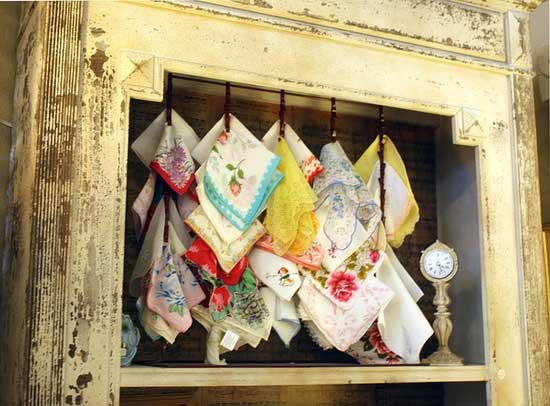 Just in case the grocery store clerk is reading this, here's a great way to display vintage handkerchiefs! By Calsidyrose, via Flickr.