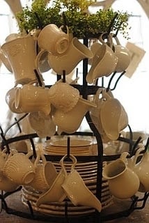 Dish Display on French Bottle Drying Rack