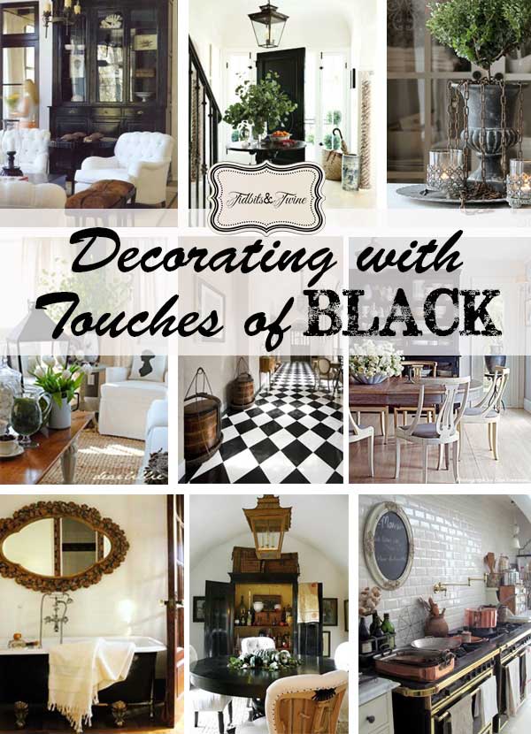 Collages of home images showing how to decorate with the color black