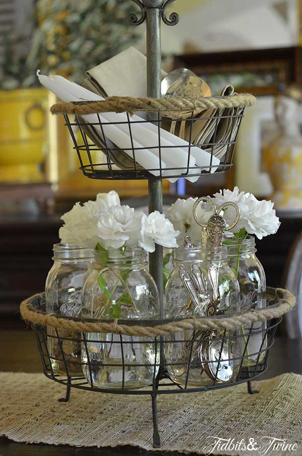 Rose, Mason Jar and Silver Centerpiece 2 Tidbits&Twine