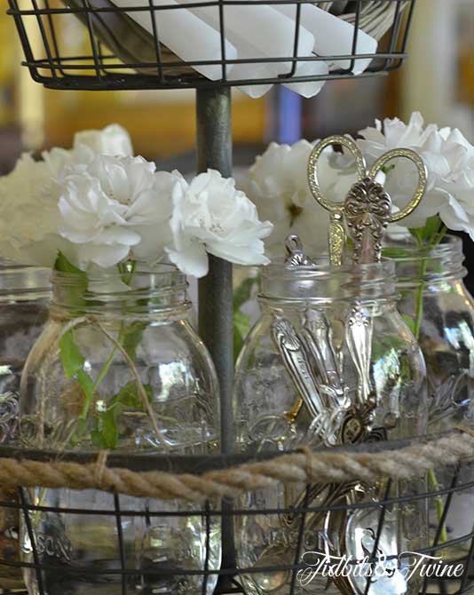 Rose, Mason Jar and Silver Centerpiece 4 Tidbits&Twine