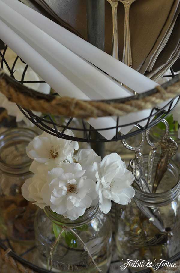 Rose, Mason Jar and Silver Centerpiece Tidbits&Twine