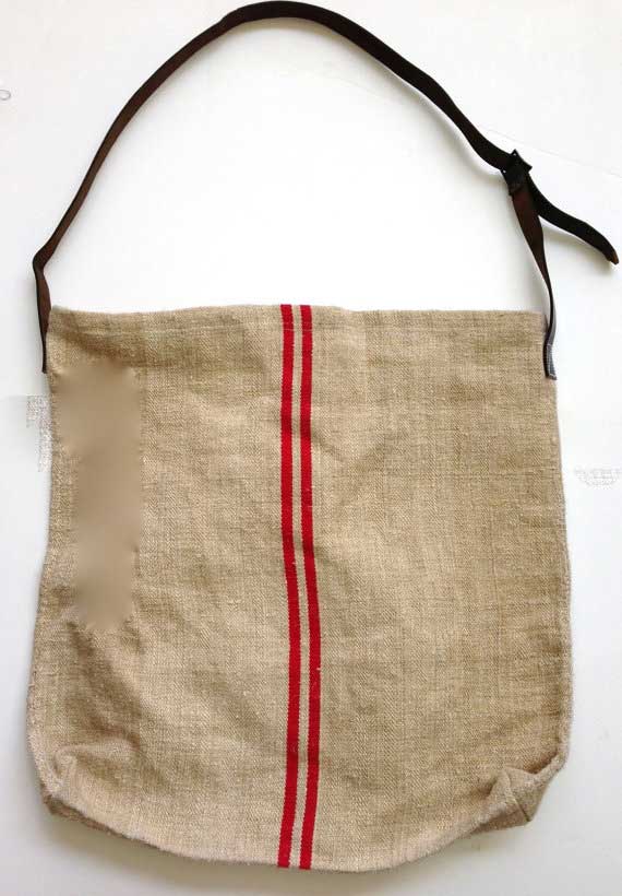 Vintage red stripe grain sack turned into a tote bag