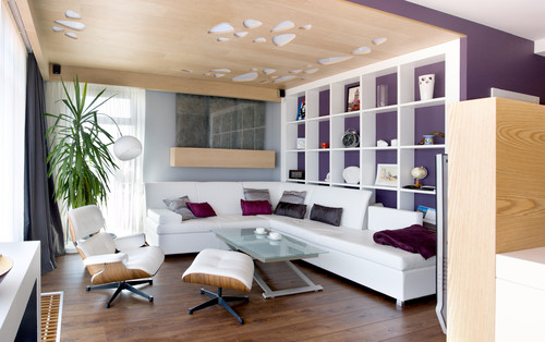 Purple wall contemporary-family-room