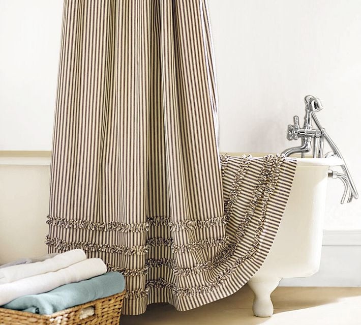 Ticking fabric shower curtain