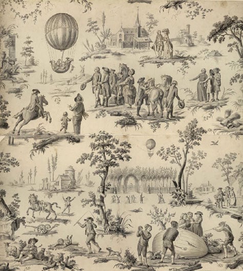 {le ballon de gonesse.  This image was created shortly after the successful ascent of the first manned hot air balloon in 1793.}