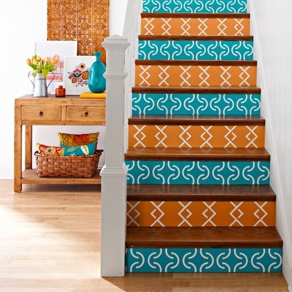 Blue Orange Stenciled Risers