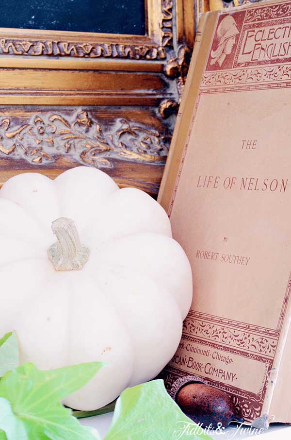 TIDBITS-&-TWINE-Fall-Mantel-Book-and-Pumpkin