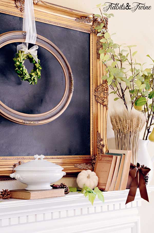 A Green & White Fall Mantel