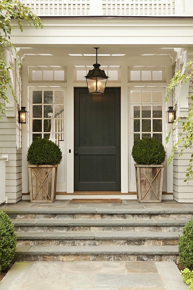 Black Front Door with Lanterns