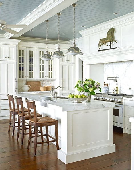 White Kitchen with Blue Ceiling