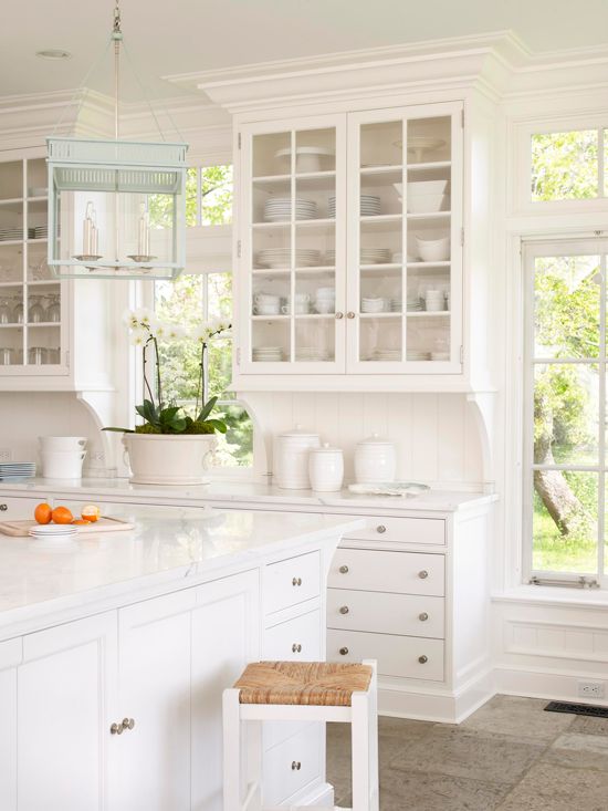 White Kitchen with blue lantern