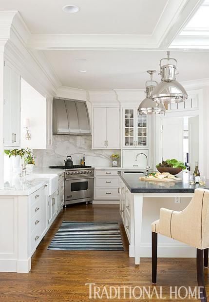 White Kitchen with corner stove