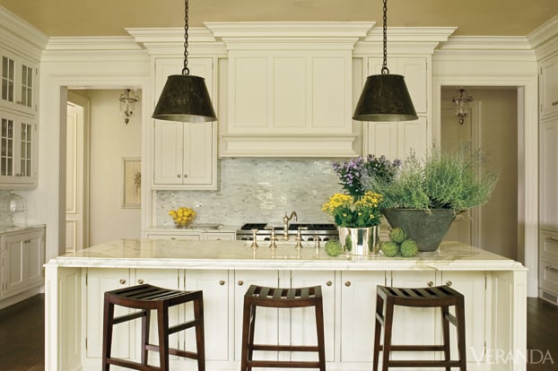 White Kitchen with rustic pendants