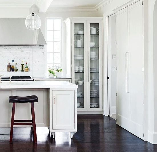 White kitchen with tall cabinet