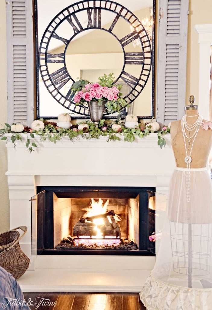 A Pink and White Fall Mantel - Tidbits&Twine