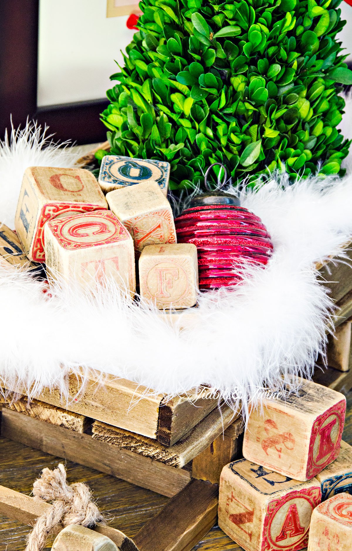 TIDBITS&TWINE Holiday Decorating with Vintage Christmas Sled with Blocks 