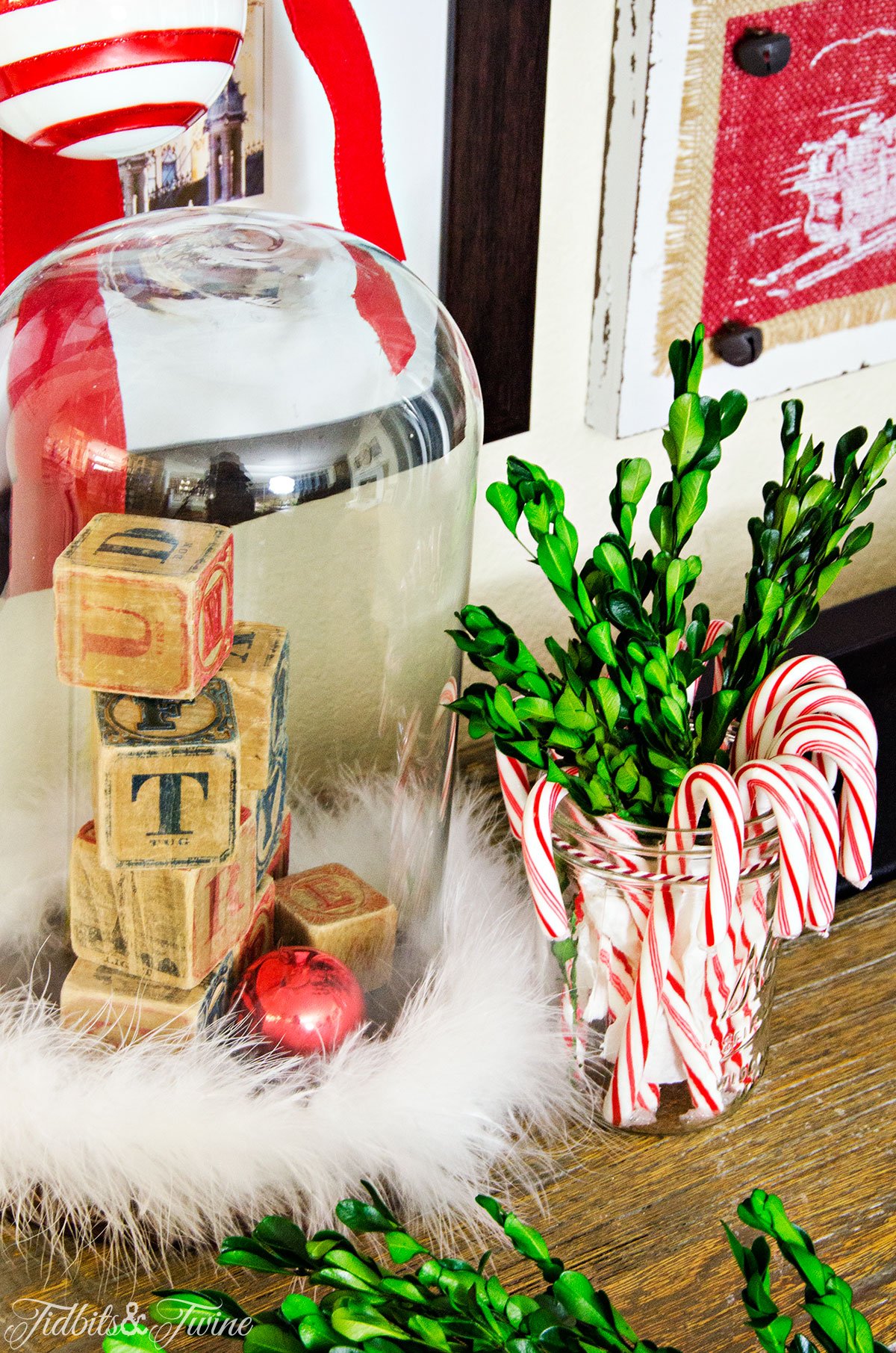 TIDBITS&TWINE Cloche and Candy Cane Vignette Christmas 2015