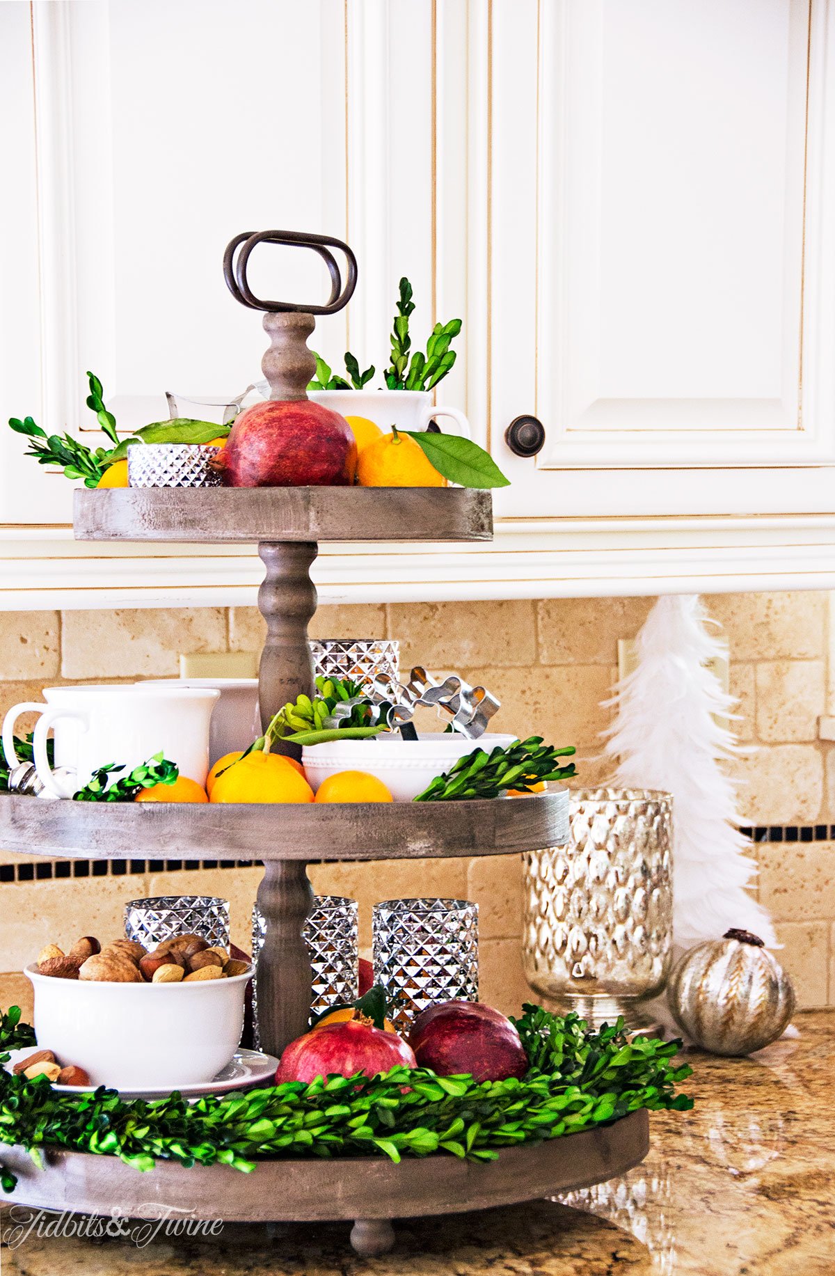 Rustic 3-tier Christmas kitchen display from Tidbits&Twine