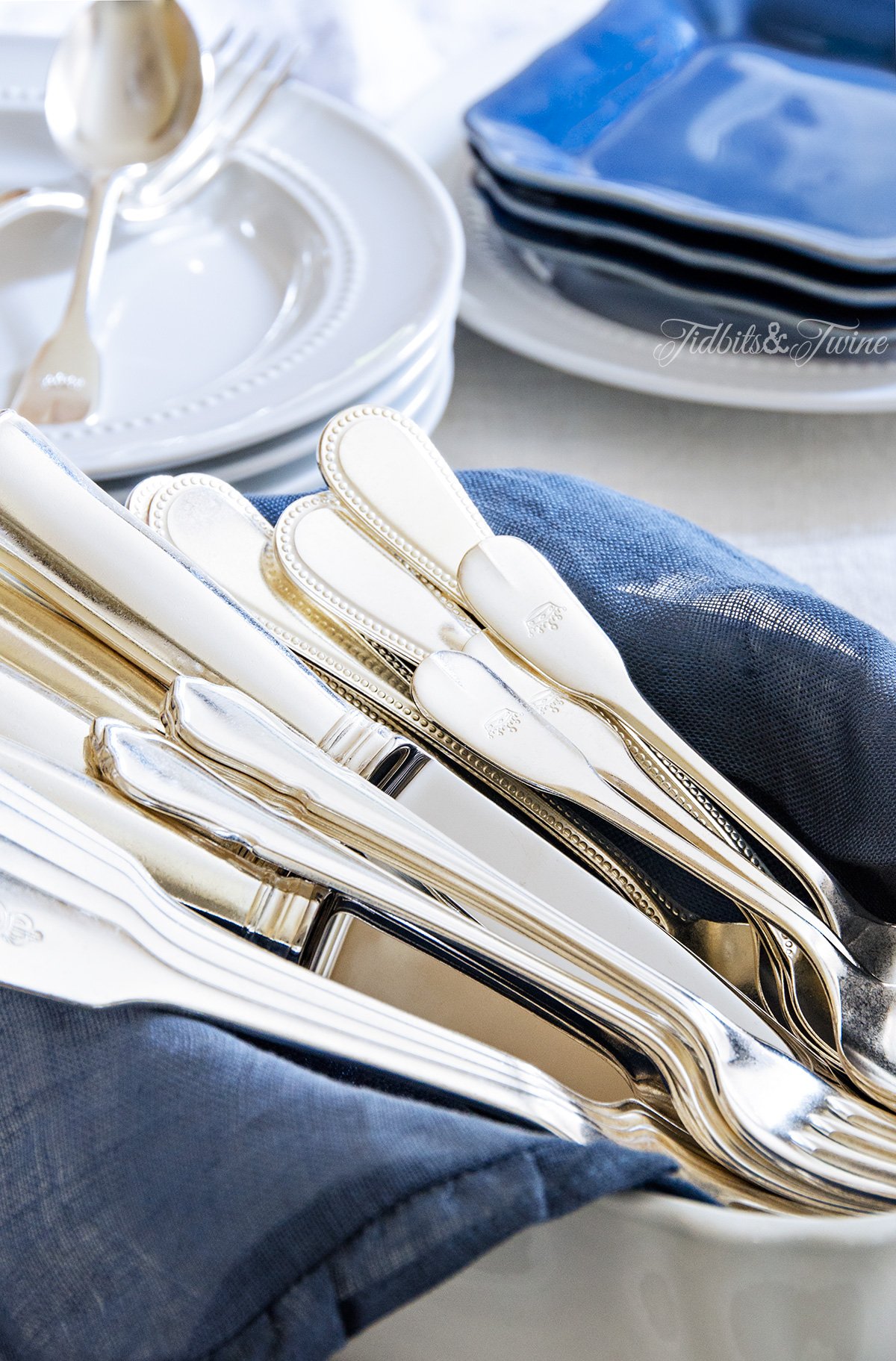 TIDBITS & TWINE Vintage Flatware and Ironstone Blue & White