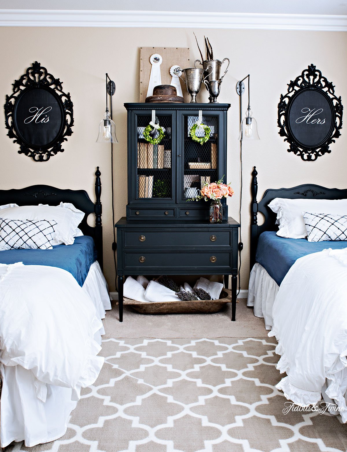 Tidbits&Twine Twin Bed Guest Bedroom Makeover with Black Beds