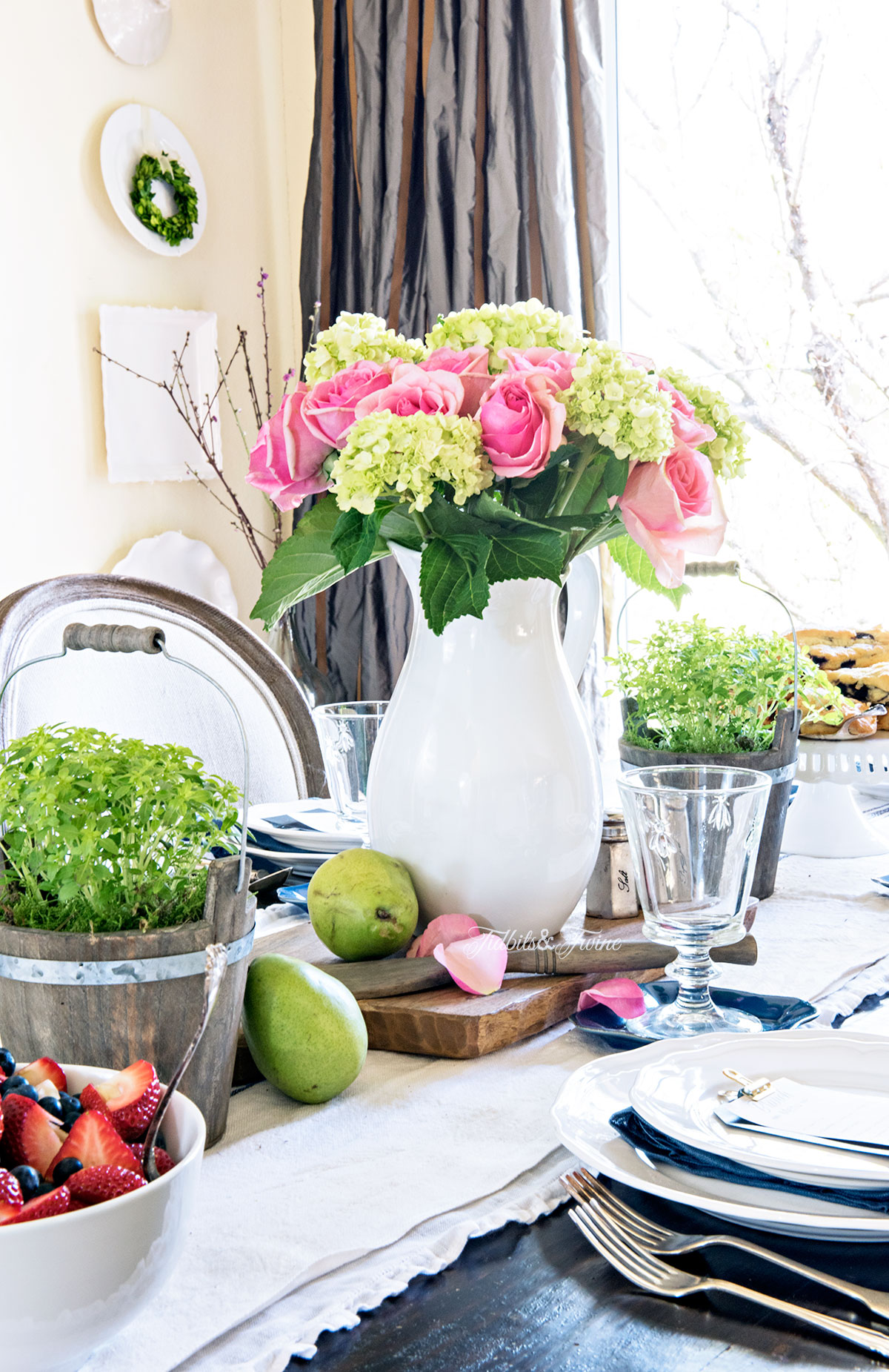 TIDBITS&TWINE Pink Green White and Blue Spring Dining Table Idea