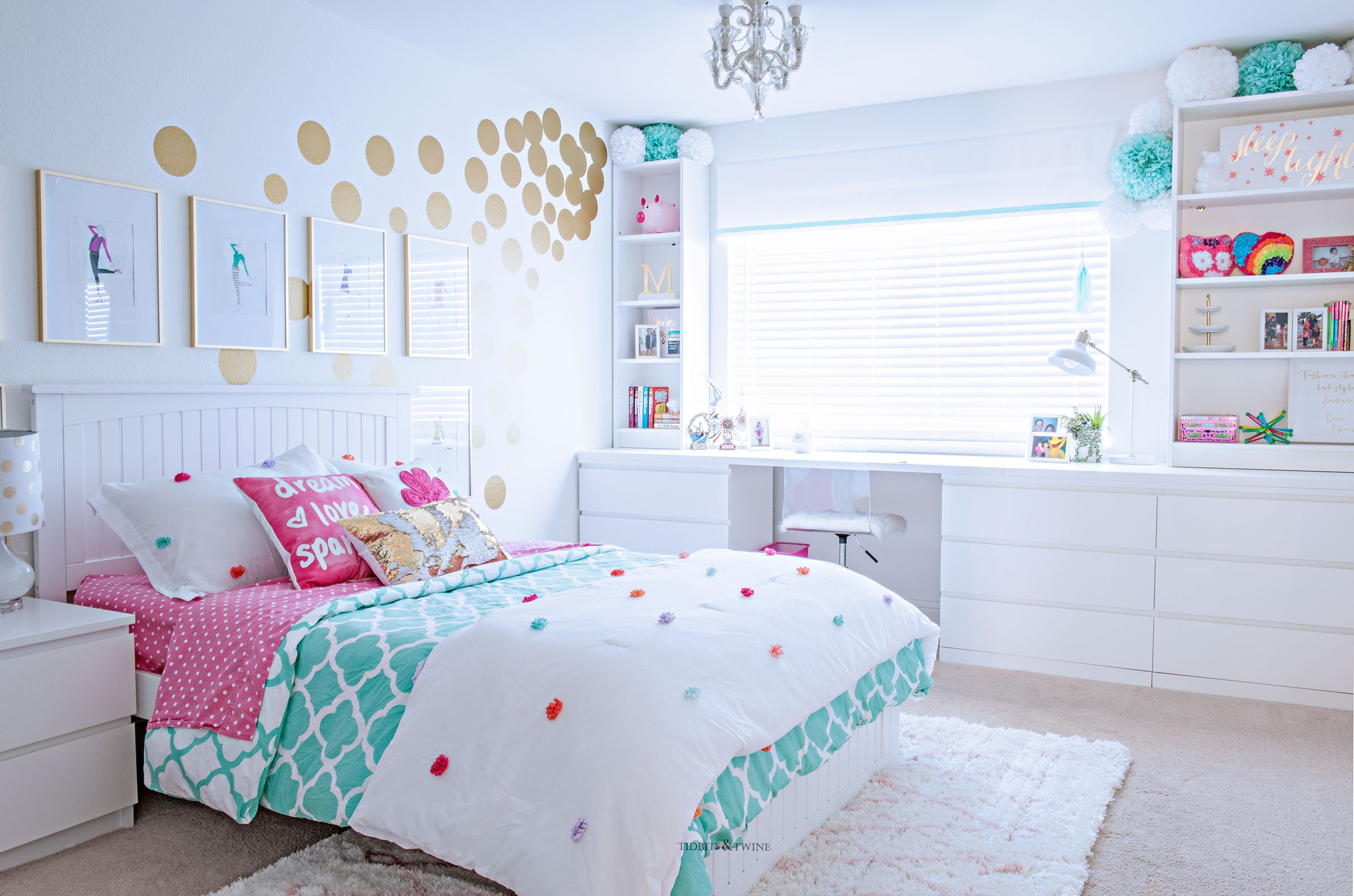 Tween Girls Room with White and Turquoise