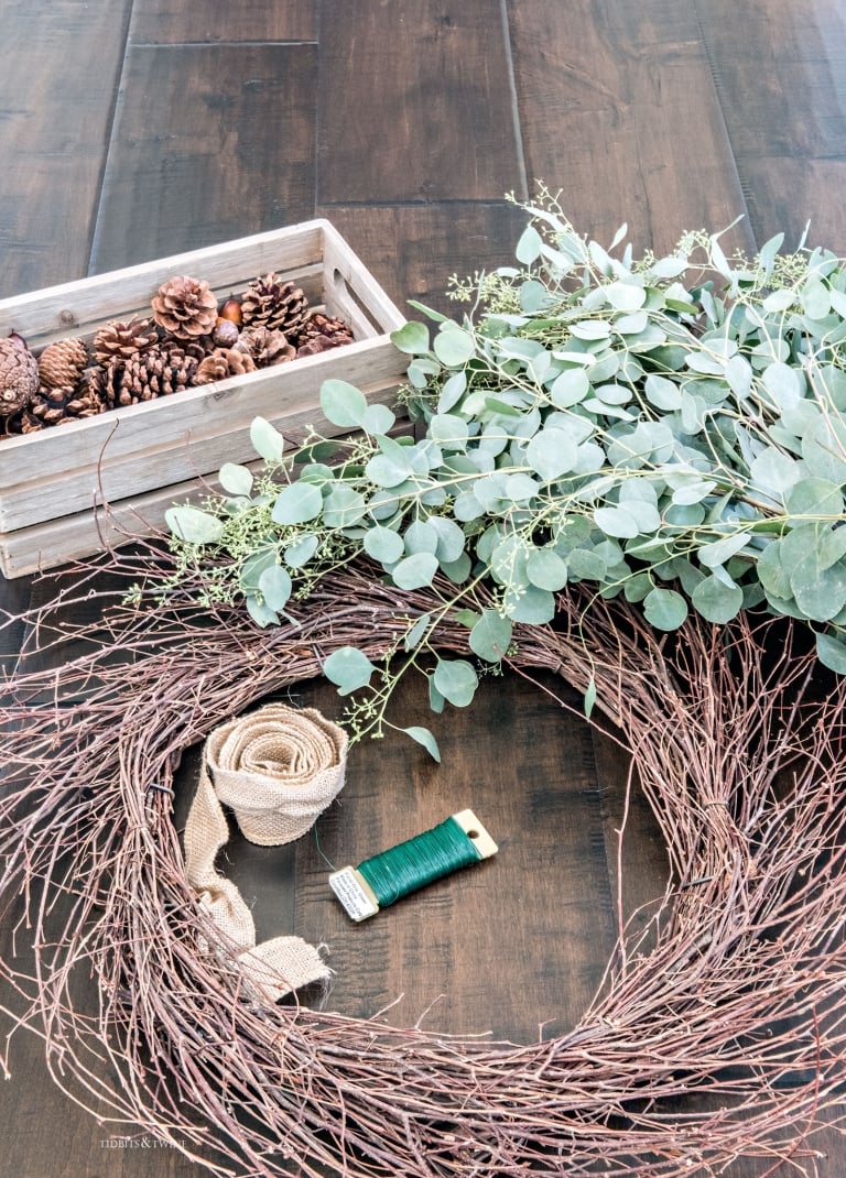 a simple diy fall wreath using eucalyptus