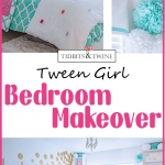 Teen Girl Bedroom Makeover Modern Style with Built-ins Around Window in Turquoise and White