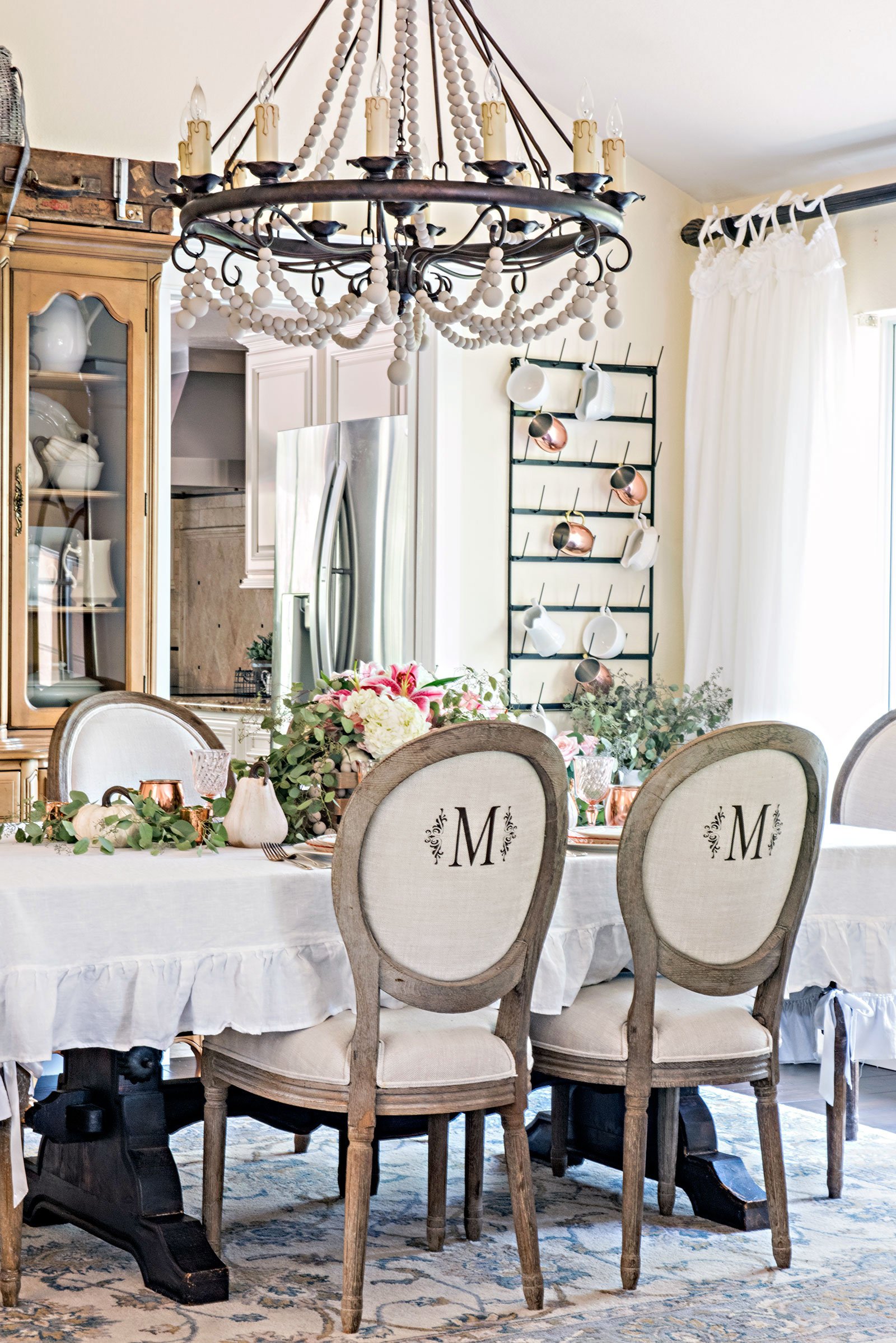 French Farmhouse Dining Room decorated for Fall