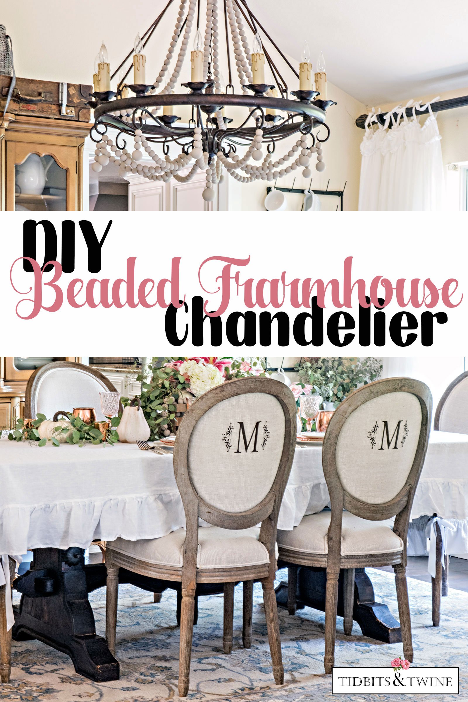 DIY French Farmhouse Beaded Chandelier