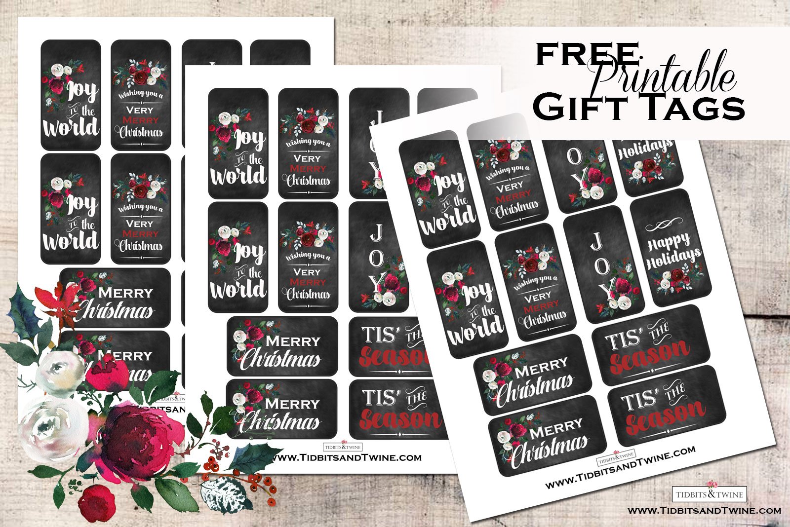 Free printable elegant Christmas gift tags from Tidbits&Twine