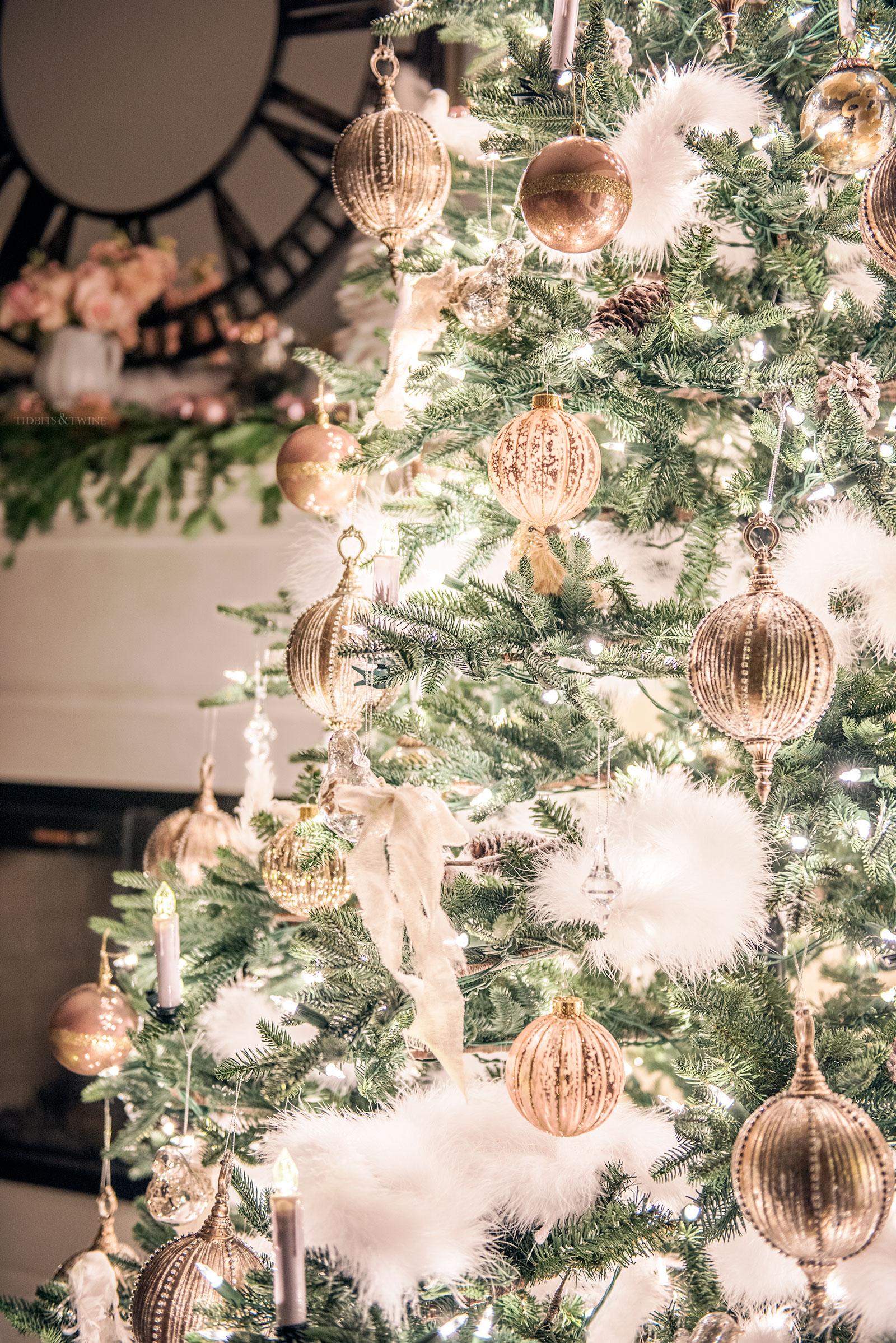 Elegant pink Christmas tree at night