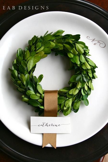 Mini boxwood wreath place setting