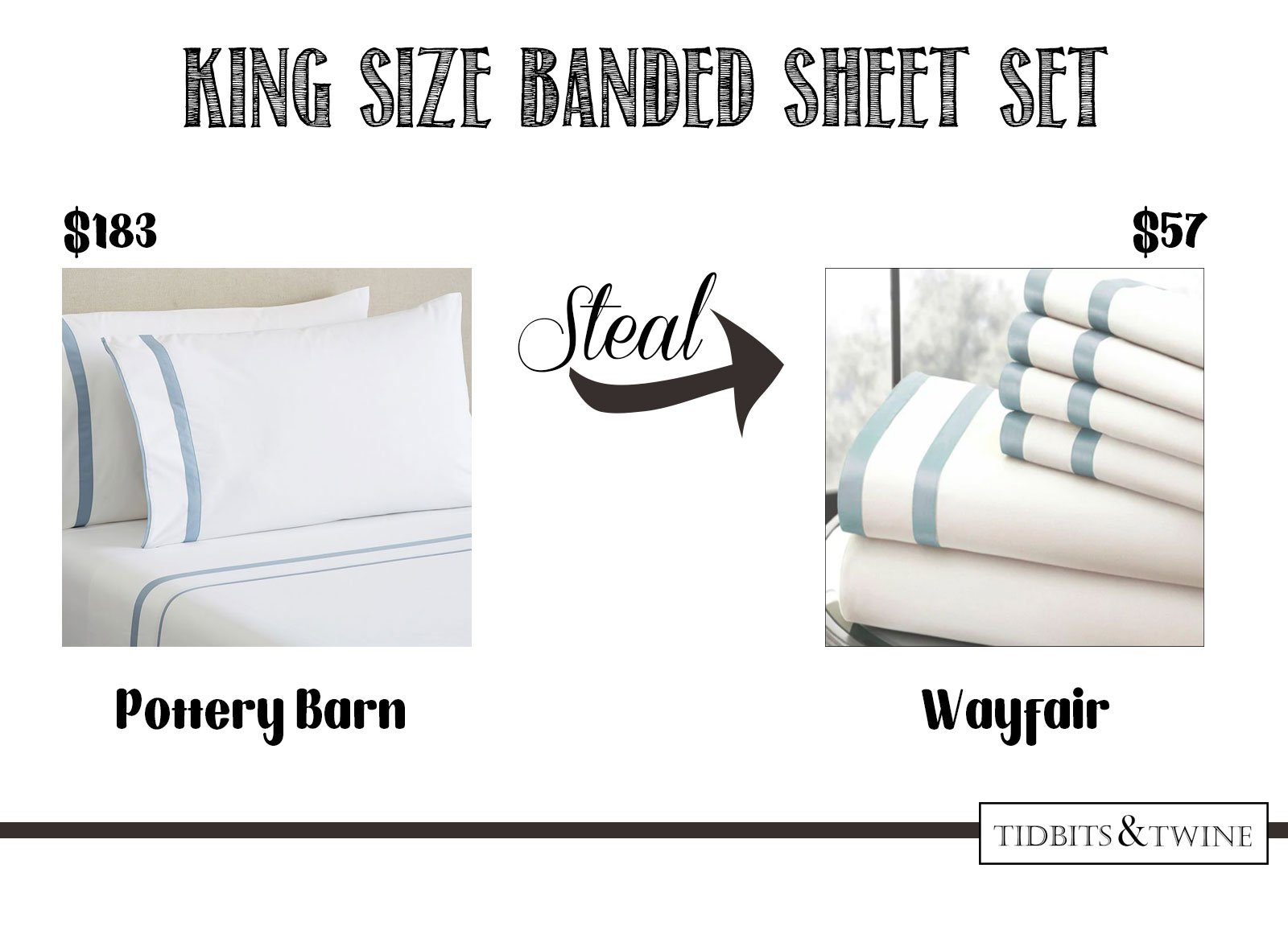 Get the look for less! Blue satin banded sheet set