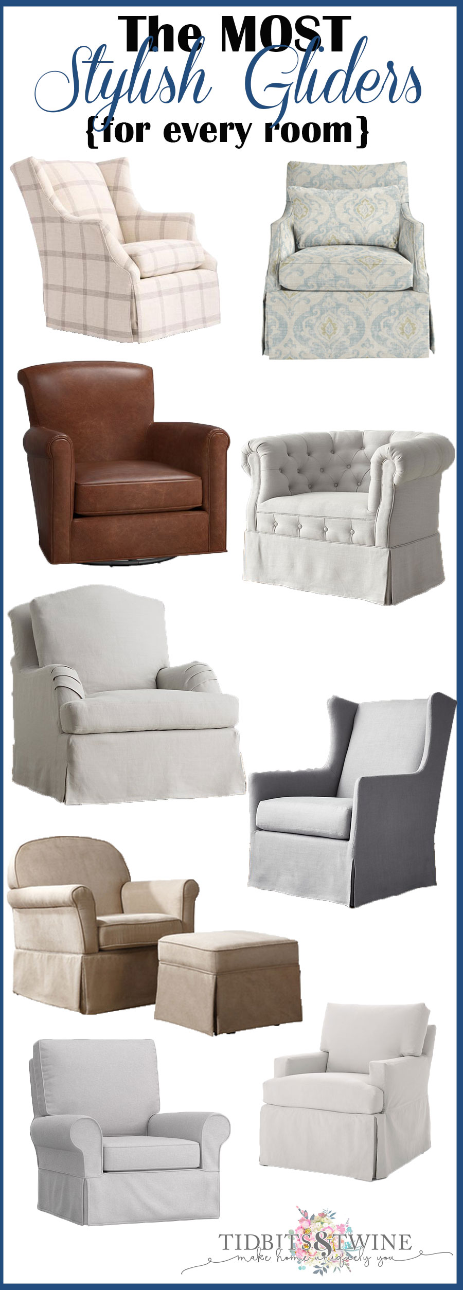 Stylish upholstered gliders with a traditional look