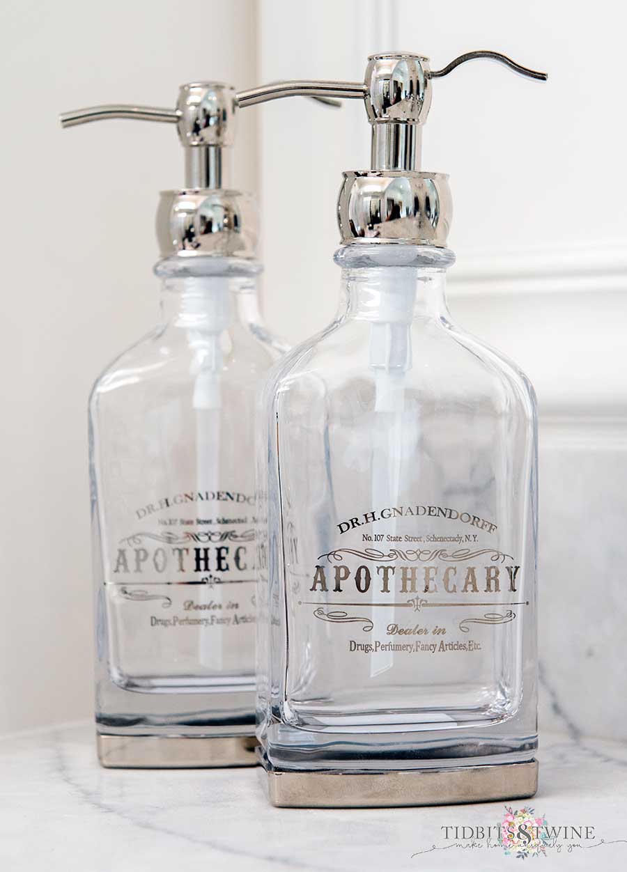 Apothecary Soap Dispensers clear glass and chrome