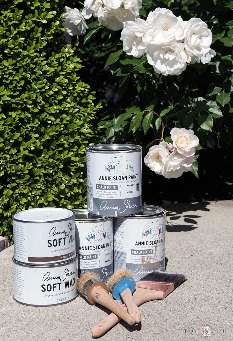 Annie Sloan chalk paint supplies to create a Restoration Hardware wood look using chalk paint.