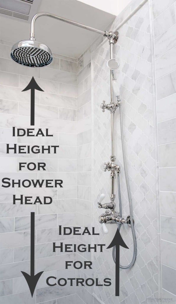 Ideal height for a shower head and shower faucet in a carrera marble shower