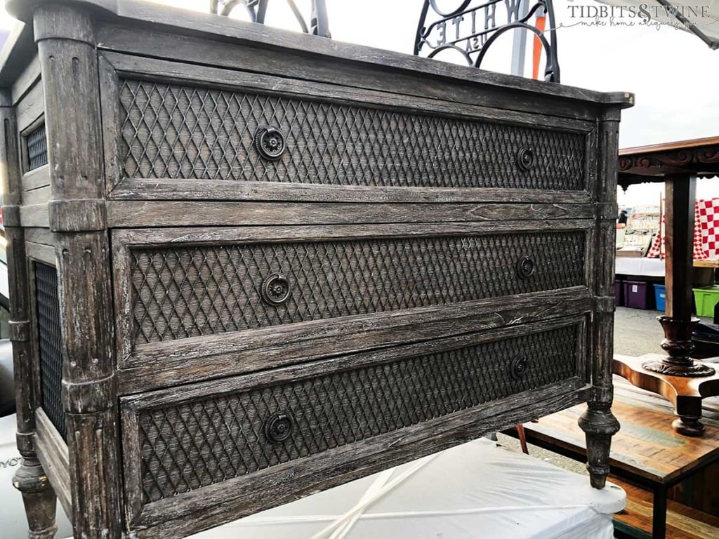 Antique wood and metal chest of drawers