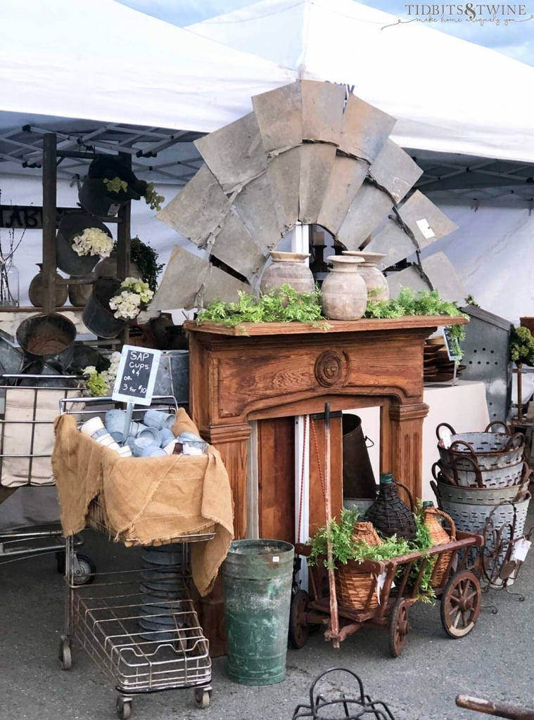 Vintage mantel with windmill above