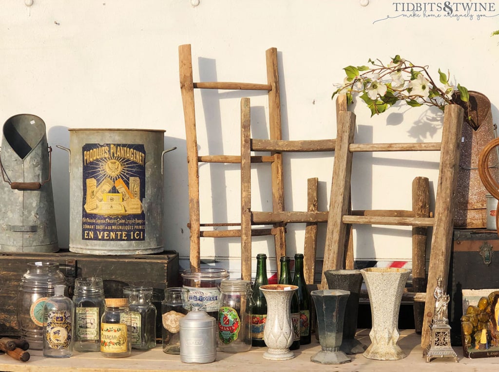 French vintage bottles and ladders