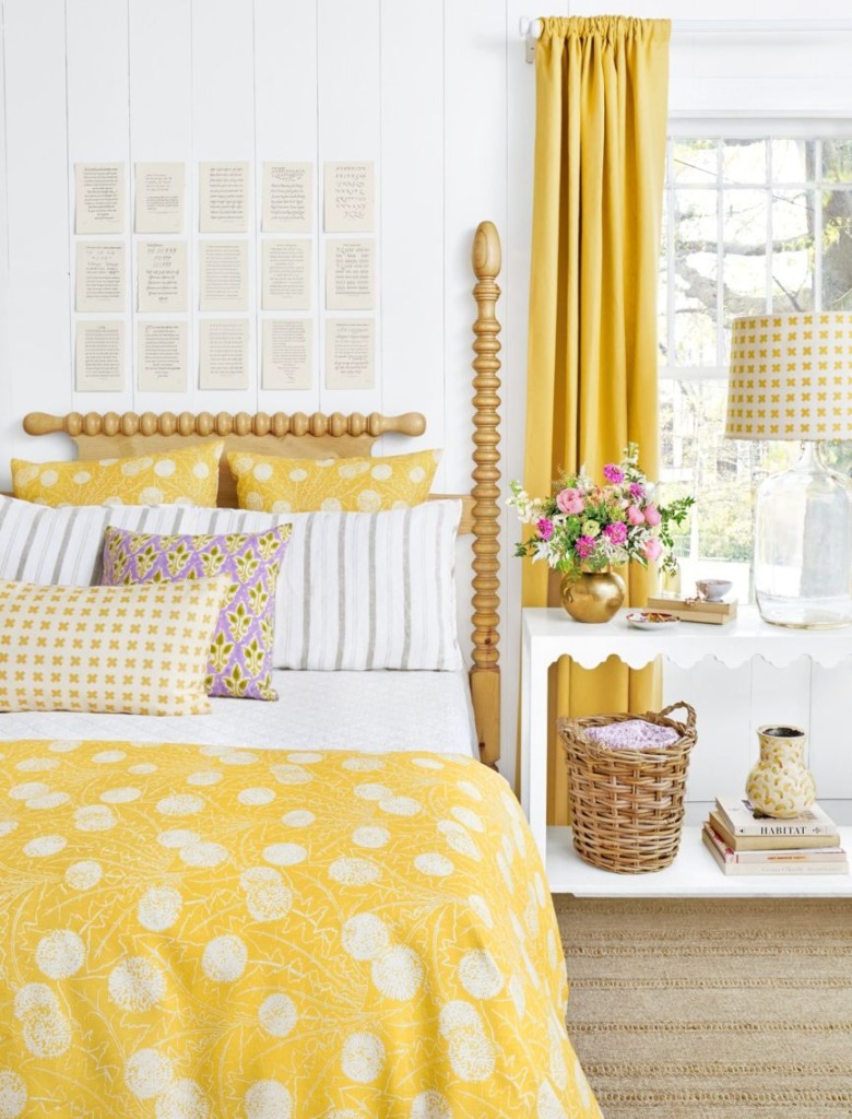 Ideas for How to Decorate Above the Bed Tidbits&Twine - Book Pages Above the Bed with Yellow Bedding