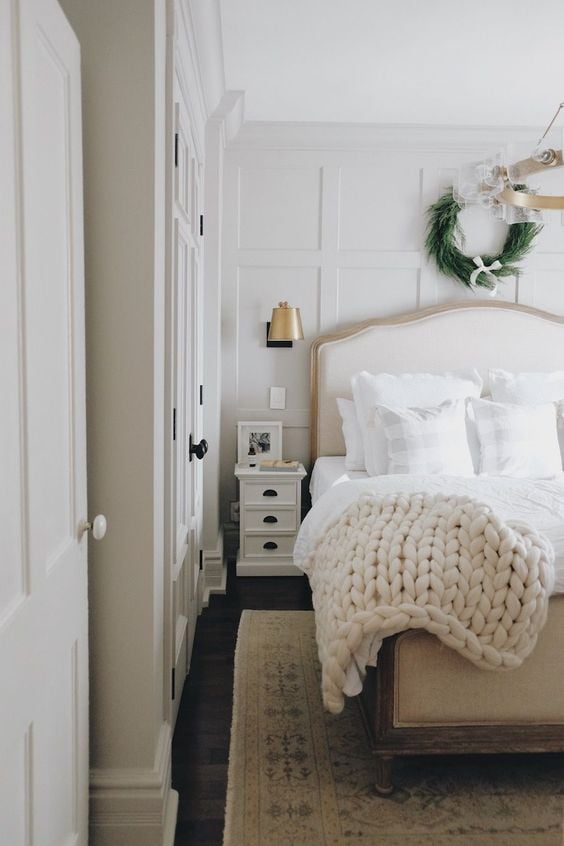 Ideas for How to Decorate Above the Bed Tidbits&Twine - Christmas Wreath on Paneled Bedroom Wall