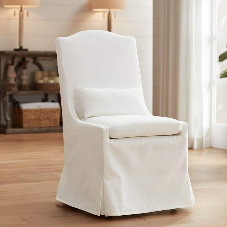 White slipcovered dining chair with camelback and lumbar cushion - Target