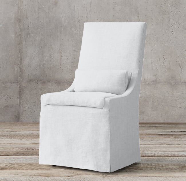 White velvet Restoration Hardware slipcovered side chair