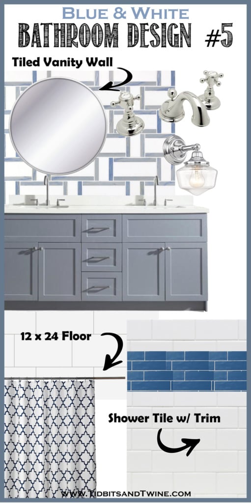 bathroom remodel idea design board with geometric tile on the wall gray vanity and white shower