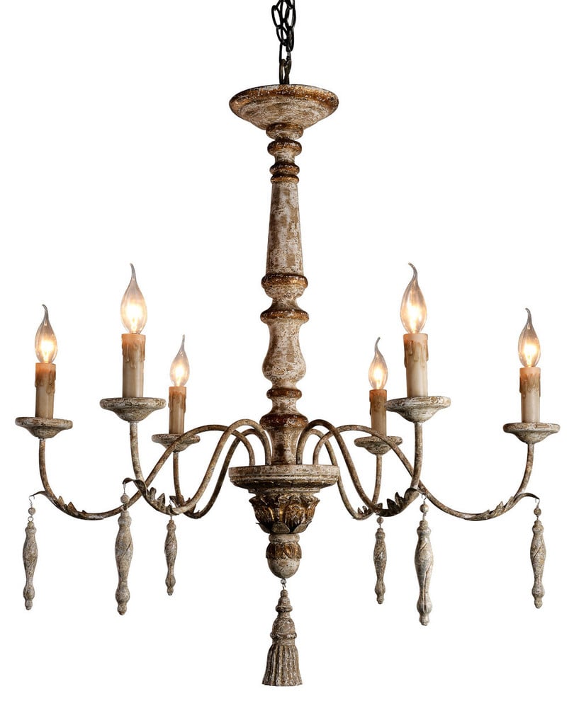 Elegant french chandelier in brown white and gold with tassel finial